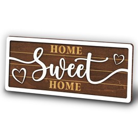 WOODAMORE Home Sweet Home Sign Wall Decor - Wood Farmhouse Wall Sign for Home Decor, Plaque Wall Hanging Rustic Home Sign for Living Room, New House Gifts for Friend, Bedroom, Front Door