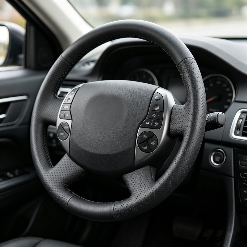Loncky Black Genuine Leather Suede Steering Wheel Cover for Toyota