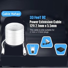 Cable Nahao 33FT DC Power Extension Cable, 5.5mm x 2.1mm Extension Cord Compatible with DC 5V 12V 24V for CCTV Security Camera IP Camera Standalone DVR, LED Strip String Light Car-Male to Female