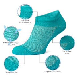 Duna Premium Womens Socks, Ultra Thin Breathable Cotton Socks for Women, Athletic Running Low Cut No Show Ankle Socks - 4 Pairs, Mint
