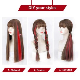 RINBOOOL Red Hair Extensions Clip in, 22 Inch 10 Pieces Long Straight Colored, for Women Kids Girls Highlight Party, Synthetic