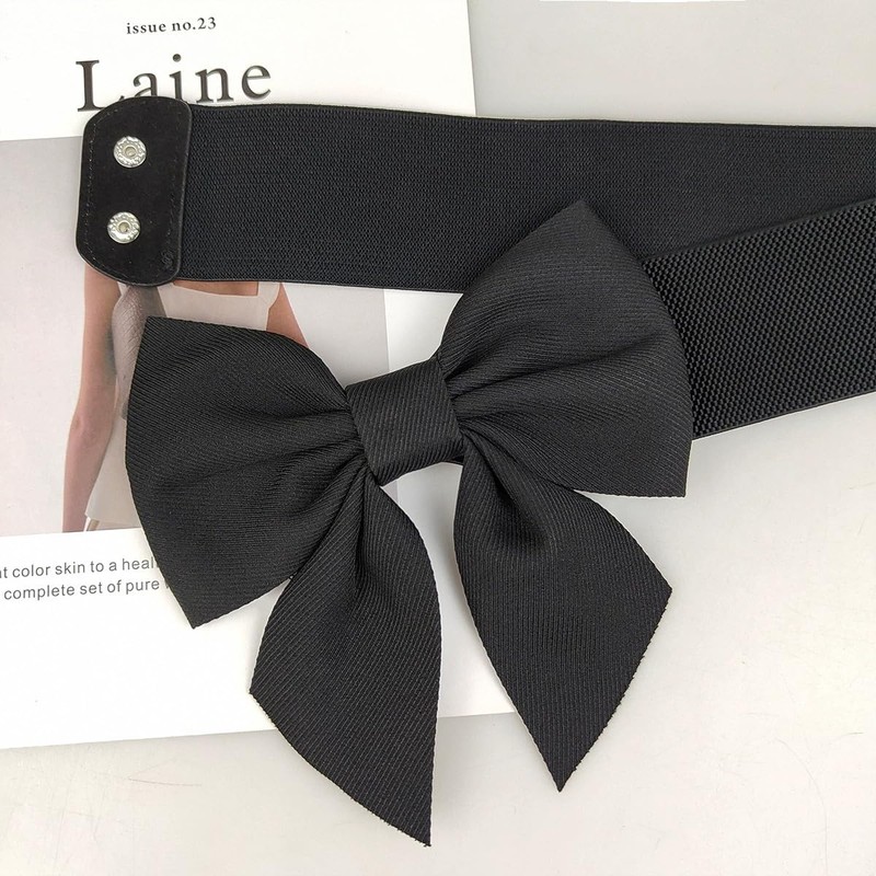 Svnqney Women's Large Bow Belt, black