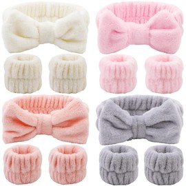 12PCS Spa Headband and Wrist Towels for Face Washing Set Super Cute Soft Microfiber Makeup Headband Gifts for Women Girls Elastic Bow SPA Headbands and Highly Absorbent Wristbands Kit for Washing Face Shower Skincare