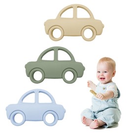 GGUFAY Beißring Baby Soft 3 Stück, Beißspielzeug Zahnungshilfe aus Silikon, BPA-frei, Zahnen & Greifring für Babys, Sicheres Baby Spielzeug, Babygeschenke, Auto-Formenset