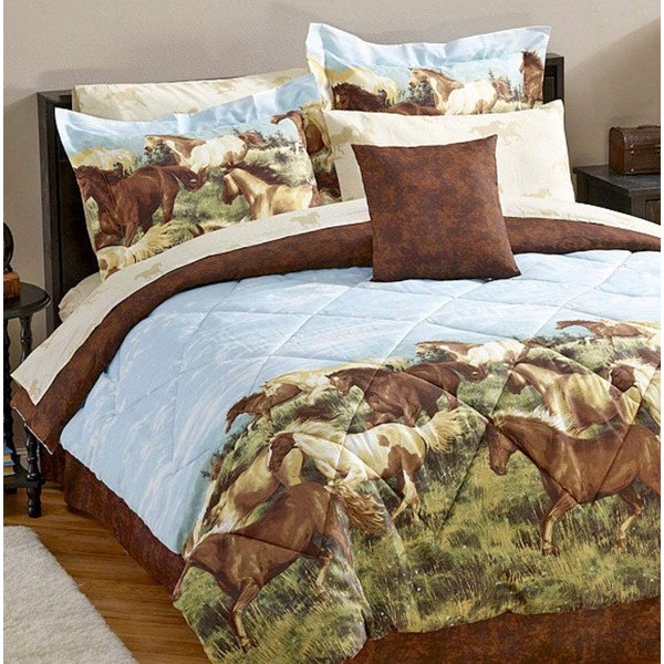 Majestic Running Show Horses & Ponies Brown 8PC Comforter (76"x 86") Set w/Sheets (Full/Double Size (Bed in A Bag Set))