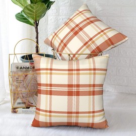 Mondiafy Pack of 2 Cozy Fall Plaid Plush Throw Pillow Covers for Couch Sofa 18x18 Inches Autumn Rustic Farmhouse Boho Home Decor Cushion Covers