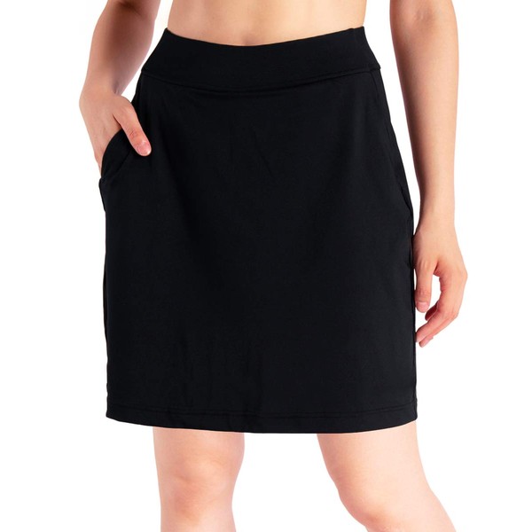 Yogipace Women's 4 Pockets UV Protection 17" Long Tennis Running Skirt Athletic Golf Skort Anytime Casual Skort Black Size L