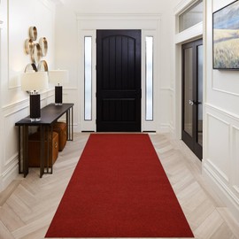 GOOFCXO Carpet Runner, 3ft x 10ft Rubber Backing Hallways Area Rugs Commercial Entrance Mat Indoor Outdoor Floor Mat with Non-Slip for Kitchen Balconies Living Room Dining Room Decks Patio (Dark Red)