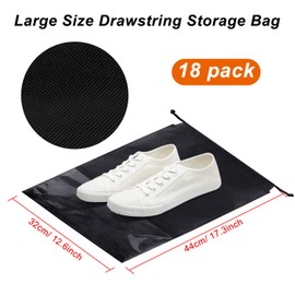 TUPARKA 18 Pcs Travel Shoe Bags, Portable Large Medium Shoe Organizer Pouch Non-Woven Dust Proof Drawstring Shoes Storage Bags with Transparent Slot for Men and Women