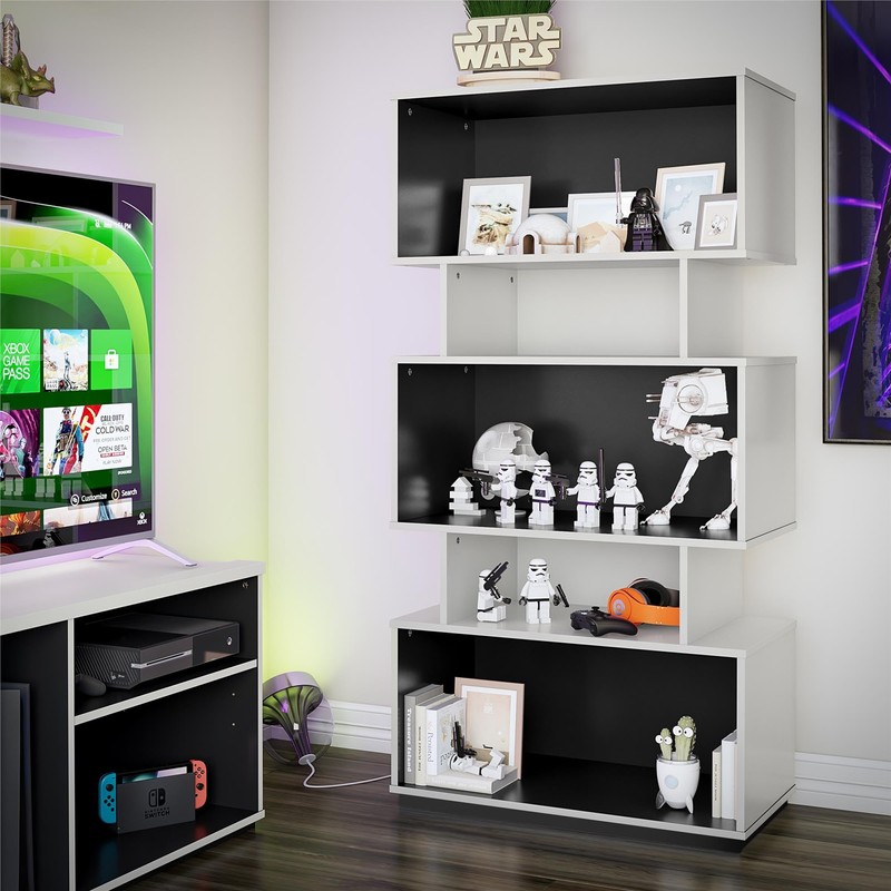 NTENSE Shadow Gaming Storage Unit Bookcase, White and Matte Black