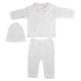 Baby's Trousseau Boy's White 3 Piece Cotton Christening Baptism Knit Outfit - 6 Month