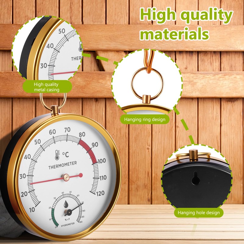 2-in-1 Sauna Thermometer and Hygrometer, Stainless Steel Round Sauna Thermo-Hygrometer