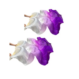 WXHVLTT 2 Pairs Artificial Silk Belly Dance Fans, 1.8 Meter/ 5.91 ft Long Belly Dance Silk Fan, Long Folding Imitated Silk Fans for Dancing Show Arts (White-Purple)