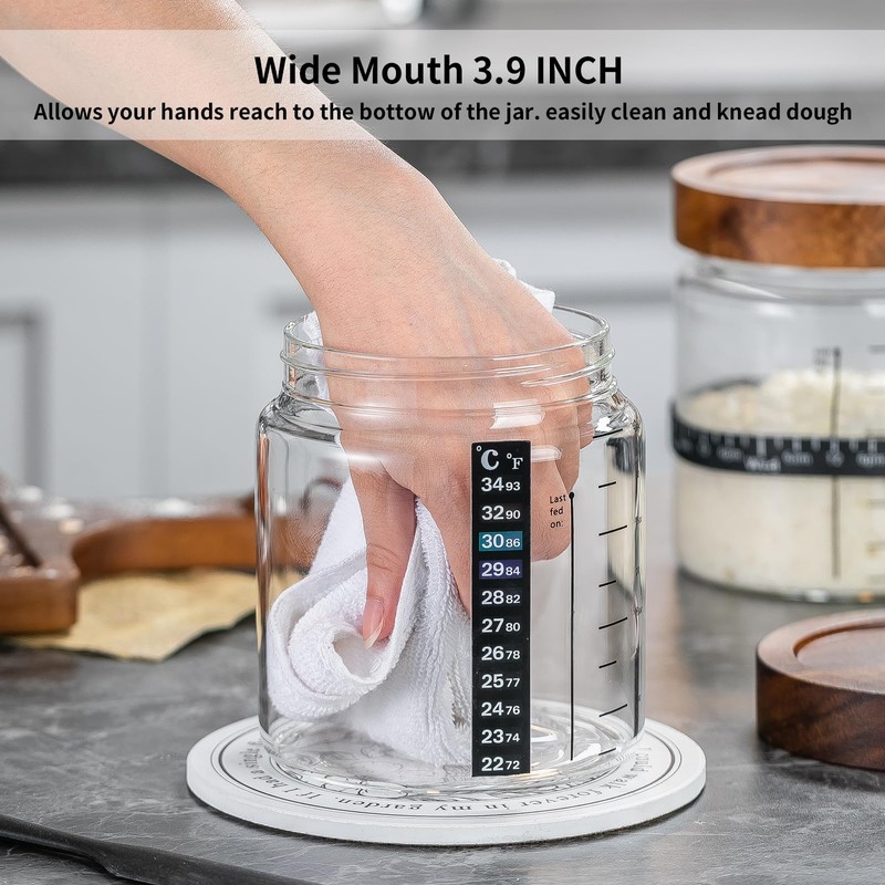 Wissy&Konny Sourdough Starter Jar 2Pack 35OZ with Ounce Scale Line,Date