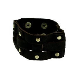 Faux leather strap bracelet with studded and woven design 9B7M