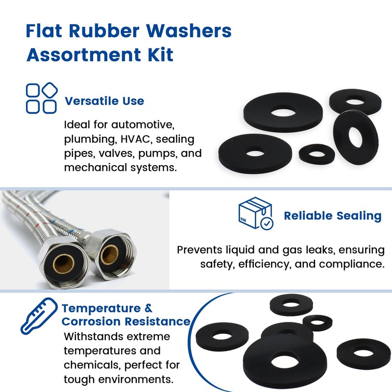 ZIUZI 160 Pcs Flat Rubber Washers Assortment Kit, 10/10.5/12/16/18/20/25/30mm Black