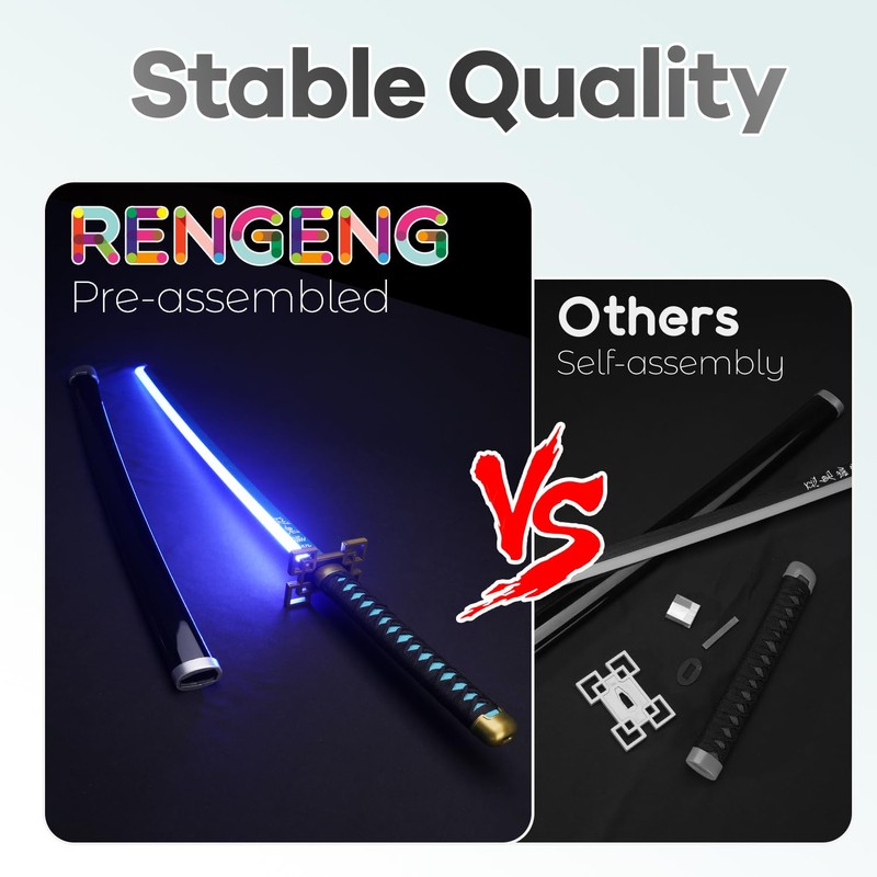 RENGENG Light Up Muichiro Sword, 40 Inches Rechargeable Plastic Anime
