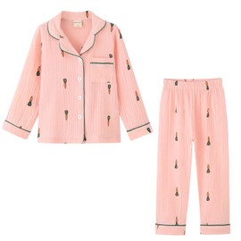 ACESTAR Toddler Baby Girl Pajama Set, Boys Long Sleeve 100% Cotton Sleepwear 2 Piece Pjs Set for Kid - Button Down Loungewear (Light Pink Carrot, 7T)