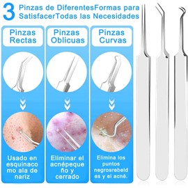 10 Piezas Kit Removedor de Espinillas, Removedor de Puntos Negros de Acero Inoxidable, Extractor de Acné de Acero Inoxidable, Adecuadas Para Eliminar El Acné, Las Espinillas, Las Partículas De Grasa. (Plata, 10PCS)