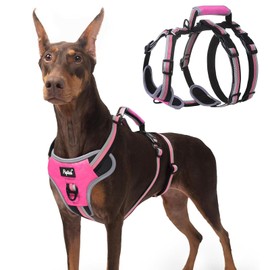 PUPTECK Escape Proof Dog Harness with Padded Handle, No Pull Pet Vest Harness Durable Reflective for Medium Large Dogs Walking Training and Running, Pink, XL
