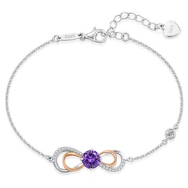 LOUISA SECRET Rose Gold Infinity Heart Bracelet for Women, Adjustable Chain 925 Sterling Silver Link Birthstone Bracelets, Best Anniversary Birthday Jewelry Gifts for Women Mom Wife Her