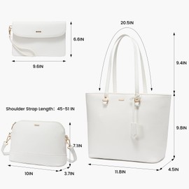 Handbags for Women Shoulder Bags Tote Satchel Hobo 3pcs Purse Set，White