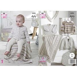 King Cole 5295 Knitting Pattern Baby Easy Knit Cardigans Sweater and Blanket in Big Value Baby 4 Ply