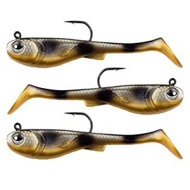 FISHN® GRUMPYbaby Rubberfish Set - Weight: 13g, Length: 11cm - Extreme swimming action, fishing lures for pike fishing, Softbait, Swimbait, high fishing power (3 pieces) (GRUMPYbaby Gold)