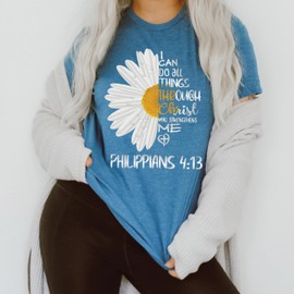 Love in Faith | I Can Do All Things Daisy Short Sleeve | Christian T-Shirts for Women | Faith-Based Apparel | Christian Gifts (US, Alpha, XX-Large, Regular, Regular, Heather Deep Teal)