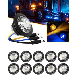 PSEQT 3/4'' Trailer LED Marker Lights Amber to Blue Dual Color Side Clearance Fender Grille Indicator Lights Waterproof 12V Round Bullet Clear Light for Trailer Truck Pickup ATV UTV RV Van Bus, 10Pcs