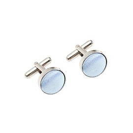 Plain Satin Solid Colour Classic Silver Metal Cufflinks (Baby Blue)