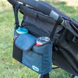 Toddleroo by North States On-The-Go Stroller Organizer with Insulated Cup Holder, Multiple Storage Pockets, Adjustable Straps Attach to Stroller or Shopping Cart, Navy