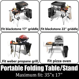 GANGSHELO Portable Outdoor Grill Stand, Adjustable Height Folding Table Made to fit 17” or 22” Blackstone Griddle, 35"W x 17"D Kitchen Cooking Prep BBQ Stand, Pizza Oven Stand for Ninia Grill（Black）