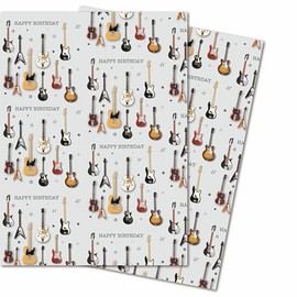 2 Sheets of Guitar Wrapping Paper - Guitars Gift Wrap - 70x50cm - Music - Electric Guitar - Acoustic Guitar - Recyclable & Eco Friendly