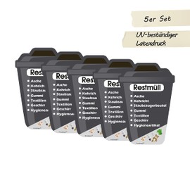 PrintAttack P038 | Set of 6 Waste Separation Stickers Scratch and Weather & UV Resistant (5 x Residual waste)