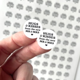 Hugs and Kisses from the New Mr and Mrs Stickers for Weddings or Showers- Wedding Favor Sticker - Set of 420 Stickers for Kisses Chocolate