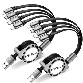 MINLU Multi Charging Cable 4A, 2Pack 4Ft Retractable Multi Fast Charger Cable, Multiple Charging Cord, 4 in 1 Multi USB Cable with Type C/Micro USB Ports for Cell Phones/IP/Galaxy/PS/Tablets/iPads