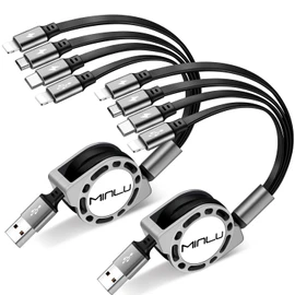 MINLU Multi Charging Cable 4A, 2Pack 4Ft Retractable Multi Fast Charger Cable, Multiple Charging Cord, 4 in 1 Multi USB Cable with Type C/Micro USB Ports for Cell Phones/IP/Galaxy/PS/Tablets/iPads