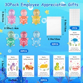 90 Pieces Employee Appreciation Gifts Bulk Include 30 You're Turtley Awesome Animal Pun Thank You Cards 30 Mini Sea Turtle Figure and Organza Bags for Coworkers Appreciation Pocket Friend Favors