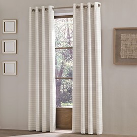 Five Queens Court Ellie Woven Geo Stripe Grommet Top Window Panel Drapery, White
