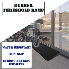WYDDDARY 0.6" Rise Non-Slip Solid Rubber Threshold Ramp 11000 LBS Load Capacity 35.4" Wide Cuttable Threshold Ramp Portable Sill Scooter Wheelchair Ramp for Doorways Driveways Bathroom