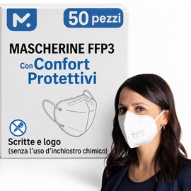 medicinadellavoro.com 50 Mascherine FFP3 Certificate CE, Mascherina 5 Strati Senza Valvola, Maschera Facciale di Protezione, Face Mask Protettiva Alta Efficienza di Filtraggio PFE≥99, 50 Pezzi