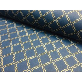 Gold Moroccan Arabic Damask Fabric Navy Blue Curtain Upholstery - (SAMPLE 10 cm x 10 cm)