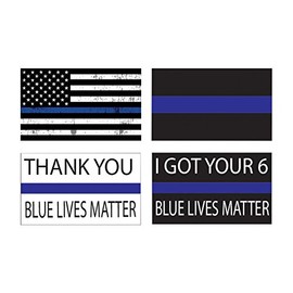 Rogue River Tactical Thin Blue Line - Lives Matter Flag Sticker 5x3 Industrial Strength Vinyl Decal for Cars, Trucks, RV SUV's & Boats Support of Police & Law Enforcement Officers All 4 Complete Set