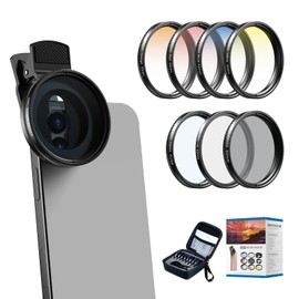 APEXEL 52mm Cell Phone Lens, Camera Filter Kit 7 in 1, 4 Graduated Filters (Blue, Yellow, Orange, Red), CPL, ND32, Star Filter, Suitable for All Types of Cameras and Phones