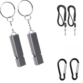 Emergency Whistles, 2 PCS Loud Safety Survival Whistles with Carabiner and Lanyard for Outdoor Hiking, Hunting, Camping, Fishing, Kayaking (A-Silver+Silver)