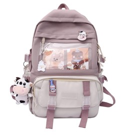 Eagerrich Backpack with Cute Pin Accessories Plush Pendant Lovely Pastel Rucksack for School Bag Student Teen Girls Aesthetic Student Bookbags Super-Capacity Waterproof Travel Backpack(Purse-4)
