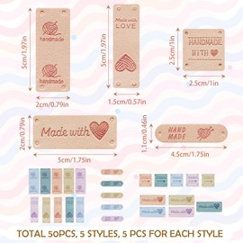 SUBTAVIK Handmade Labels, 25 Pieces Made with Love Embossing PU Leather Labels, Handmade Labels for Crochet, DIY and Sewing (Pink-Purple)