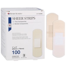 Henry Schein Adhesive Sheer Bandage Strips, 1" x 3", Sterile, Box of 100