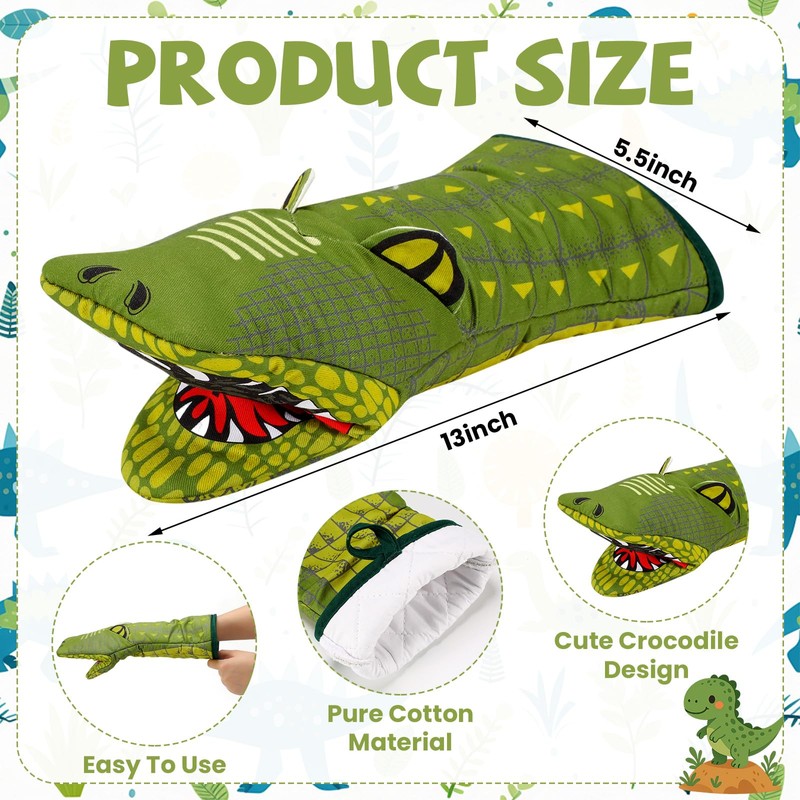 Zhehao 2 Pcs 3D Alligator Souvenir Oven Mitts Green Alligator